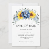Sunflower Dusty Blue Slate Peony Floral Wedding Save The Date (Voorkant)