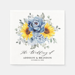 Sunflower Dusty Blue Slate Peony Floral Wedding Servet