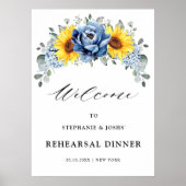 Sunflower Dusty Blue Slate Peony Rehearsal Dinner Poster (Voorkant)