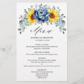 Sunflower Dusty Blue Slate Peony Wedding Menu (Voorkant)