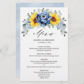 Sunflower Dusty Blue Slate Peony Wedding Menu (Voorkant / Achterkant)