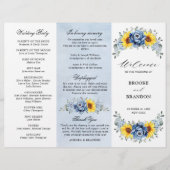 Sunflower Dusty Blue Slate Peony Wedding Programme (Voorkant)