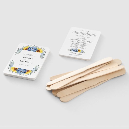 Sunflower Dusty Blue Slate Peony Wedding Programme Handwaaier (Niet-gemonteerd)