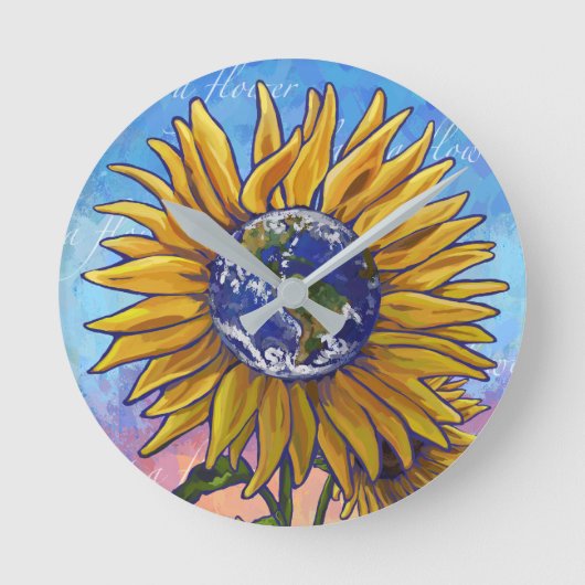 Sunflower Earth Art Ronde Klok (Voorkant)