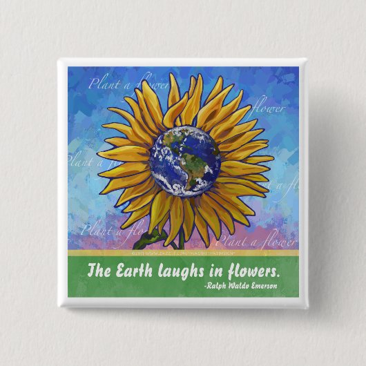 Sunflower Earth Art Vierkante Button 5,1 Cm (Voorkant)