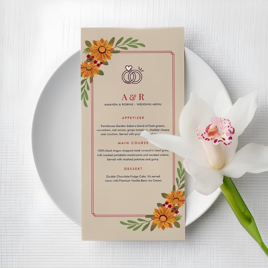 Sunflower Elegance Menu Mariage simple