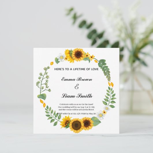 Sunflower élégant cercle rustique faire-part de ma (Debout devant)