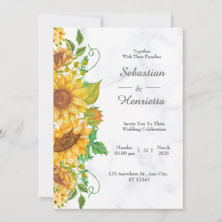 Sunflower Elegant Rustic Gold Faire-part de mariag