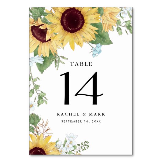 Sunflower Elegant Rustic Mariage Numéro de table (Dos)