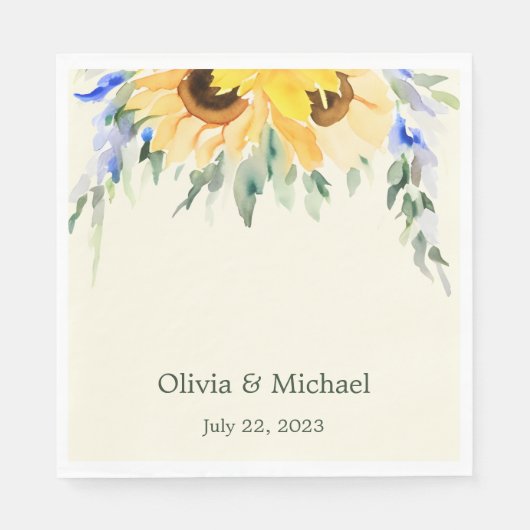 Sunflower Elegant Waterverf Wedding Napkins Servet (Voorkant)
