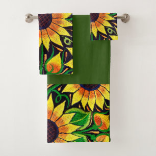 Sunflower Embroidery Mexican Art Bad Handdoek