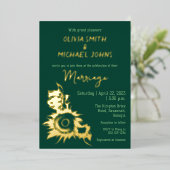 Sunflower Emerald green gold Wedding Invitation (Debout devant)
