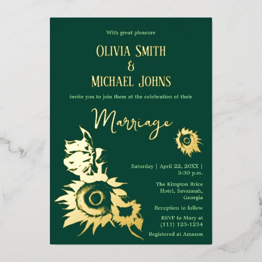 Sunflower Emerald or vert QR code Invitation (Recto)