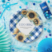 Sunflower en Blue Gingham I Do BBQ Papieren Bordje (Feest)