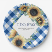 Sunflower en Blue Gingham I Do BBQ Papieren Bordje (Voorkant)