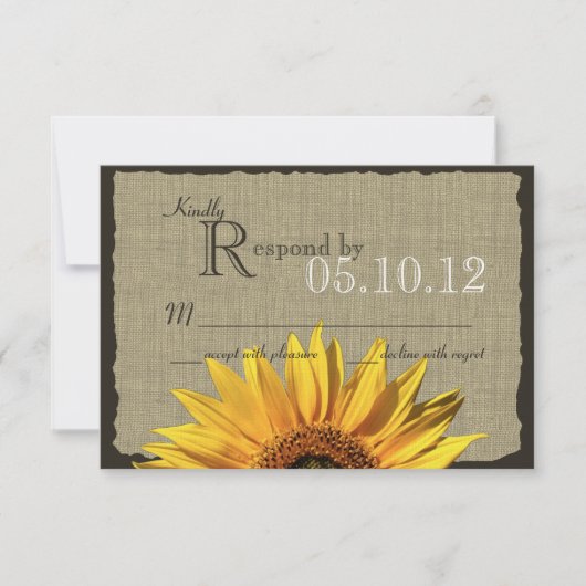 Sunflower en Burlap reactie RSVP Kaartje (Voorkant)
