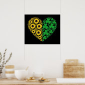 Sunflower en Irish Shamrock Heart Poster (Keuken)