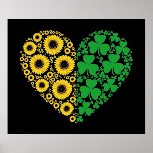 Sunflower en Irish Shamrock Heart Poster (Voorkant)