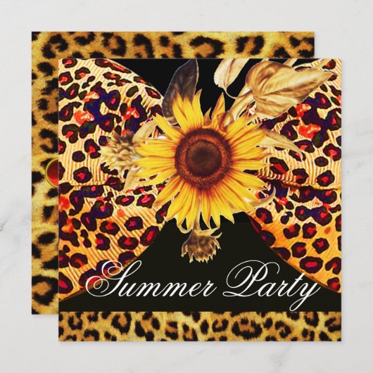 SUNFLOWER EN LEOPARD FUR BOW SUMMER GARDEN PARTIJ KAART (Voorkant / Achterkant)