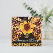 SUNFLOWER EN LEOPARD FUR BOW SUMMER GARDEN PARTIJ KAART (Staand voorkant)