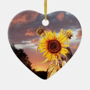 SUNFLOWER EN PINK SUMMER SUNSET Heart Keramisch Ornament