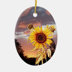 SUNFLOWER EN PINK SUMMER SUNSET KERAMISCH ORNAMENT