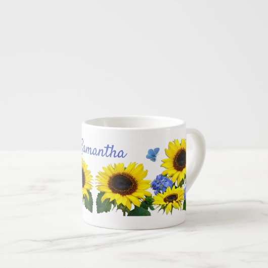 Sunflower et Hydrangea Nom personnalisé Café Mug (Devant droit)