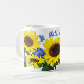 Sunflower et Hydrangea Nom personnalisé Coffee Mug (Devant gauche)