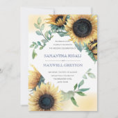 Sunflower et marine Blue Rustic Wedding Invitation (Devant)
