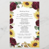 Sunflower et Rose Bourgogne Programmes de mariage  (Dos)