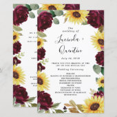 Sunflower et Rose Bourgogne Programmes de mariage  (Devant / Derrière)