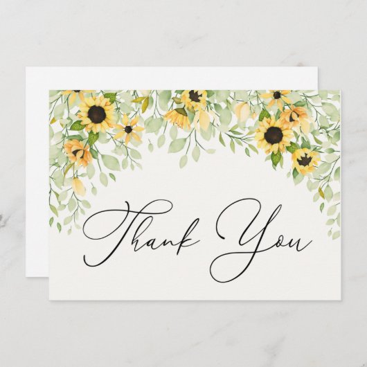 Sunflower et verdure Carte de note Merci (Devant / Derrière)