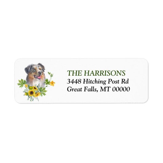 Sunflower Eucalyptus Australian Shepherd Dog Label (Voorkant)