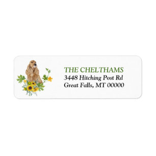 Sunflower Eucalyptus Cocker Spaniel Return Address Etiket