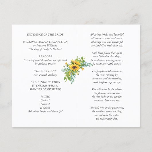 Sunflower Eucalyptus Floral Leaf Programmes de mar (Dos)