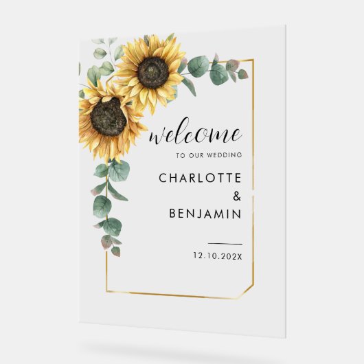 Sunflower Eucalyptus Floral Mariage Bienvenue (Angle)