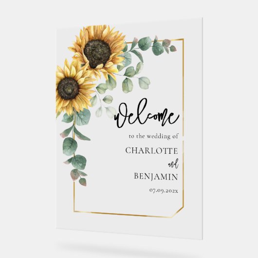 Sunflower Eucalyptus Floral Mariage Bienvenue (Angle)
