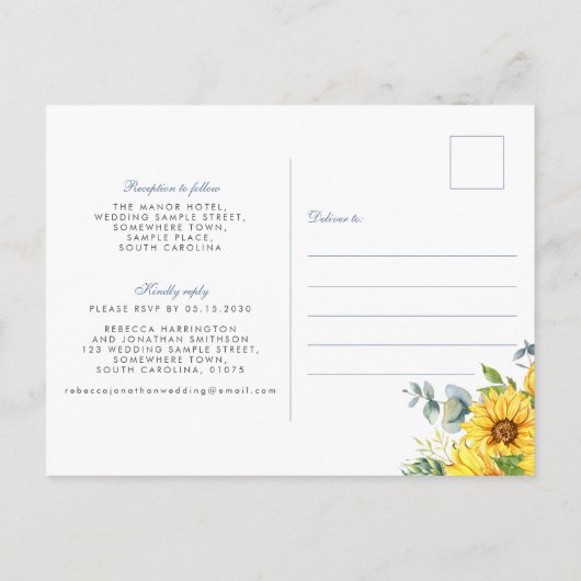 Sunflower & Eucalyptus Floral Weddenschap Briefkaart (Achterkant)