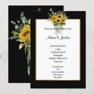 SUNFLOWER EUCALYPTUS GOLD TRIM ELEGANT WEDDING BLK KAART