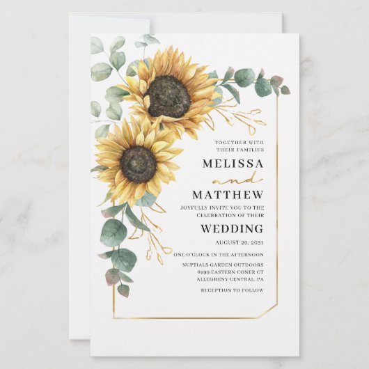 Sunflower Eucalyptus Greenery Wedding Invitation (Voorkant)