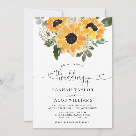 Sunflower Eucalyptus Greenery Wedding  Kaart (Voorkant)