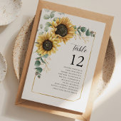 Sunflower Eucalyptus Numéro de table Siège Mariage