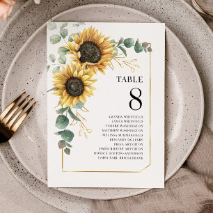 Sunflower Eucalyptus Numéro de table Siège Mariage