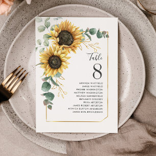Sunflower Eucalyptus Numéro de table Siège Mariage