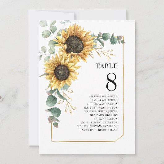 Sunflower Eucalyptus Numéro de table Siège Mariage (Devant)