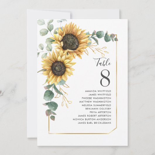 Sunflower Eucalyptus Numéro de table Siège Mariage (Dos)