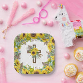 Sunflower Eucalyptus Palm Boho Square Baptism Papieren Bordje (Feest)