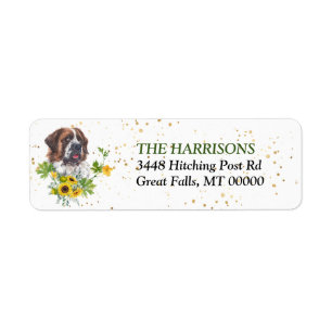 Sunflower Eucalyptus Saint Bernard Return Address Etiket