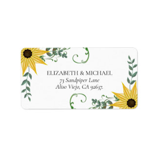 Sunflower Eucalyptus Watercolor Floral return addr Etiket