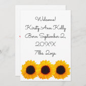 Sunflower Faire-part de naissance jaune 4Kate (Devant / Derrière)